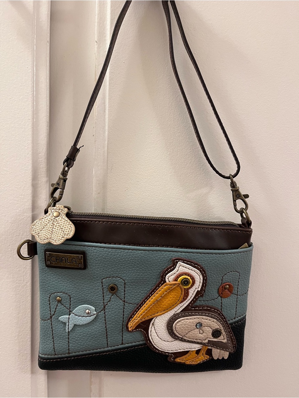 Chala Teal Blue Pelican Applique Purse/Crossbody Bag
